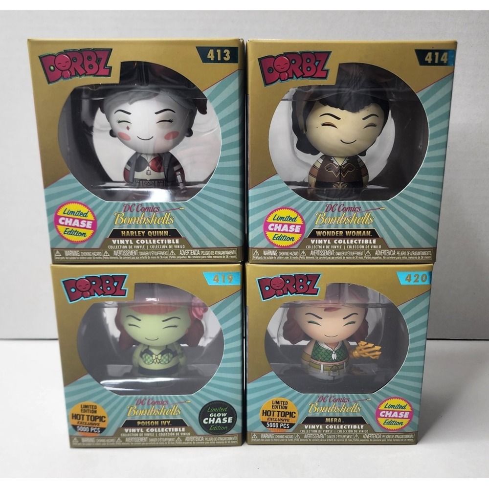 Funko Dorbz - DC Bombshells Chase Lot of 4 – Harley/Wonder Woman/Poison Ivy/Mera